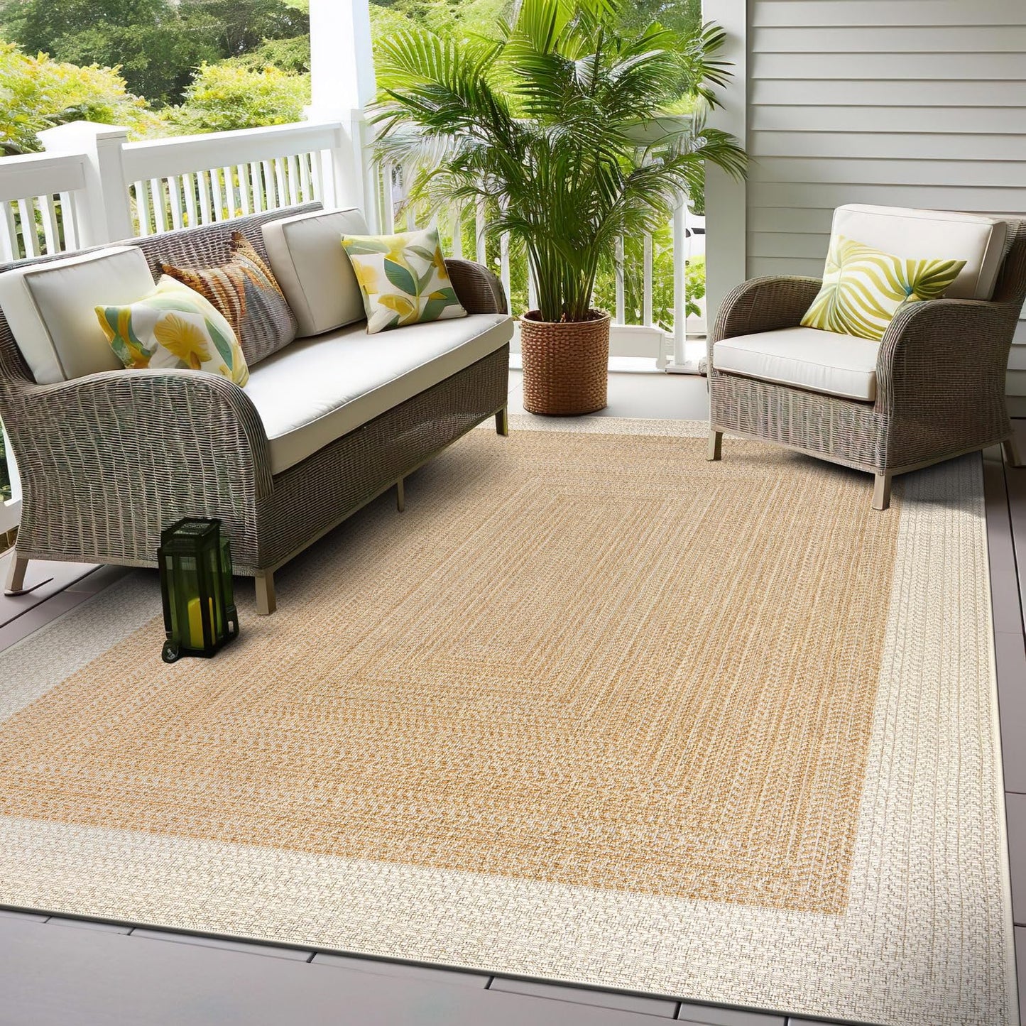 Rugshop Natural Braided Geometric Reversible Weather Resistant Indoor/Outdoor Area Rug, for Patio, Balcony and Living Room, 5' x 7'