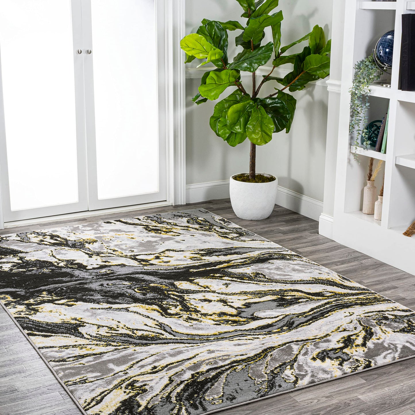 JONATHAN Y Swirl Marbled Black/Yellow Indoor Area Rug 3X5 ft, Abstract for Living Room, Bedroom, Kitchen, Office, Easy-Cleaning, High Traffic, Pet-Friendly, Non-Shedding SOR203D-3