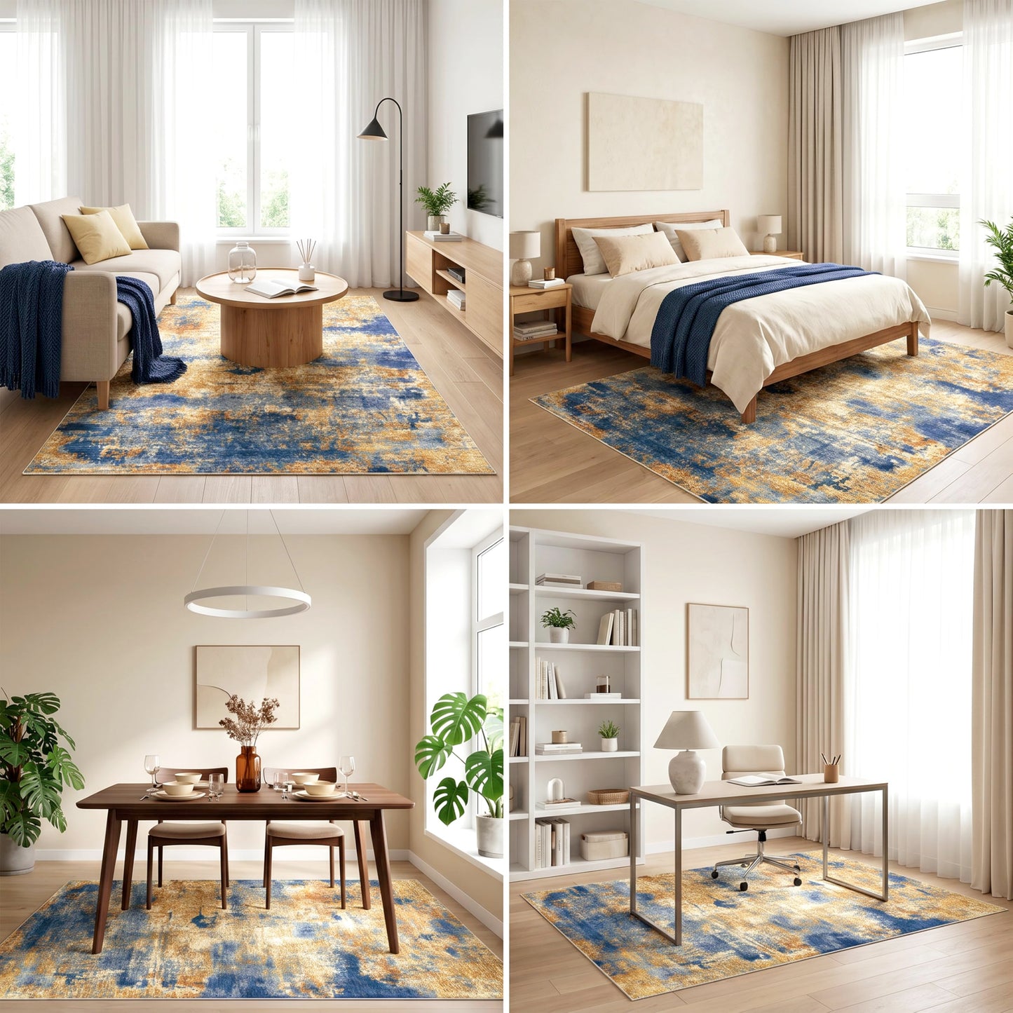 Cnythlis Washable Area Rug for Home Office Under Desk, 5'x7', Navy & Gold