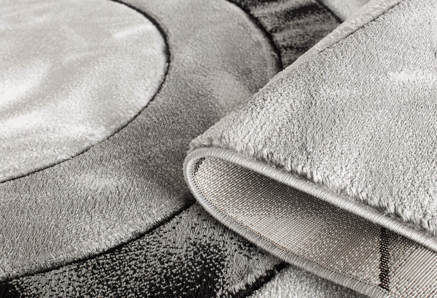 GLORY RUGS Area Rug Modern 8x10 Grey Black Circles Geometry Soft Hand Carved Contemporary Floor Carpet Fluffy Texture for Indoor Living Dining Room and Bedroom Area