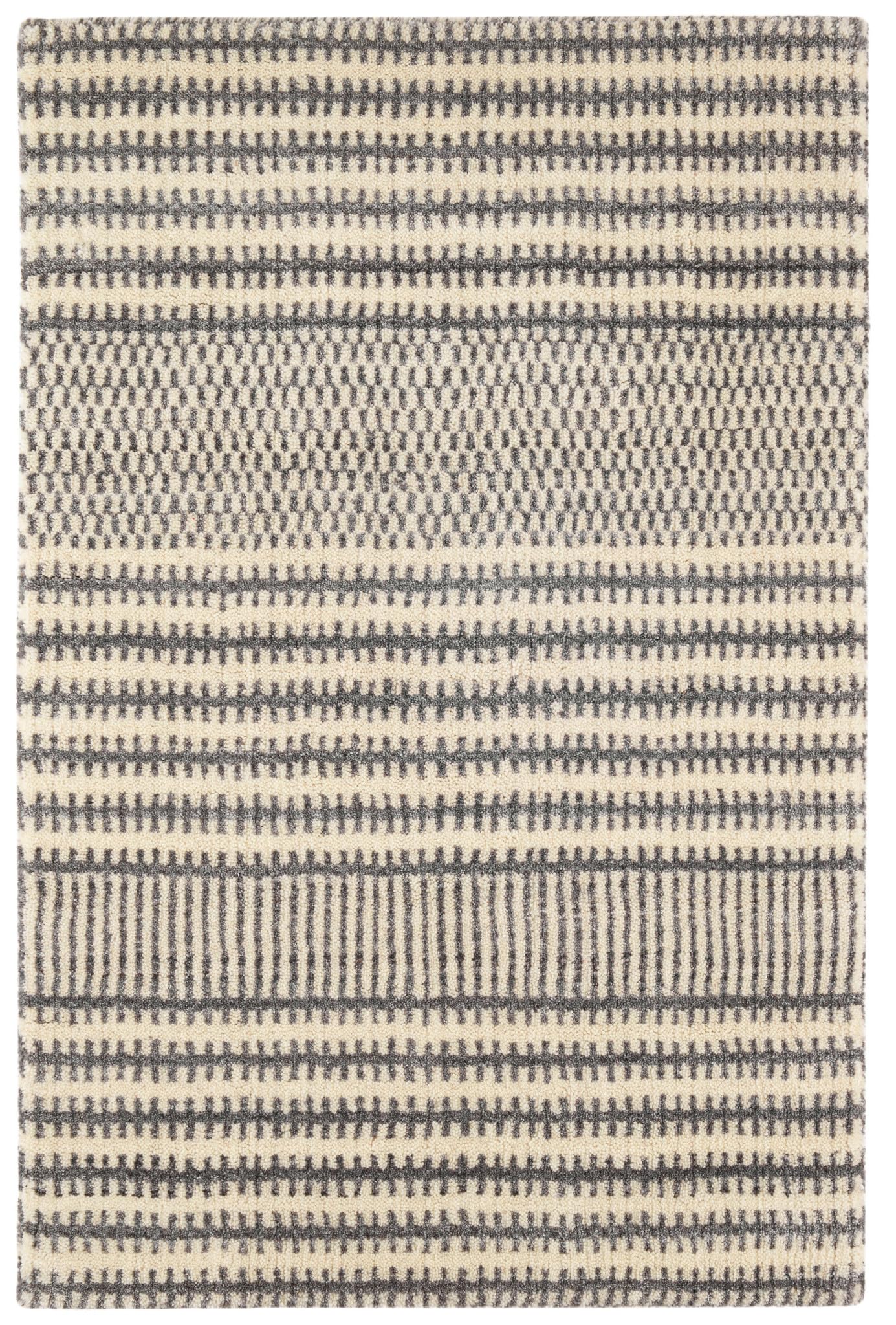 Dash & Albert Tracks Grey Hand Loom Knotted Wool Rug, Runner-2.5 X 8 Feet, Grey Geometric Pattern - Premium Luxury Hotel Quality Soft Breathable Hypoallergenic Machine Washable Easy Care All