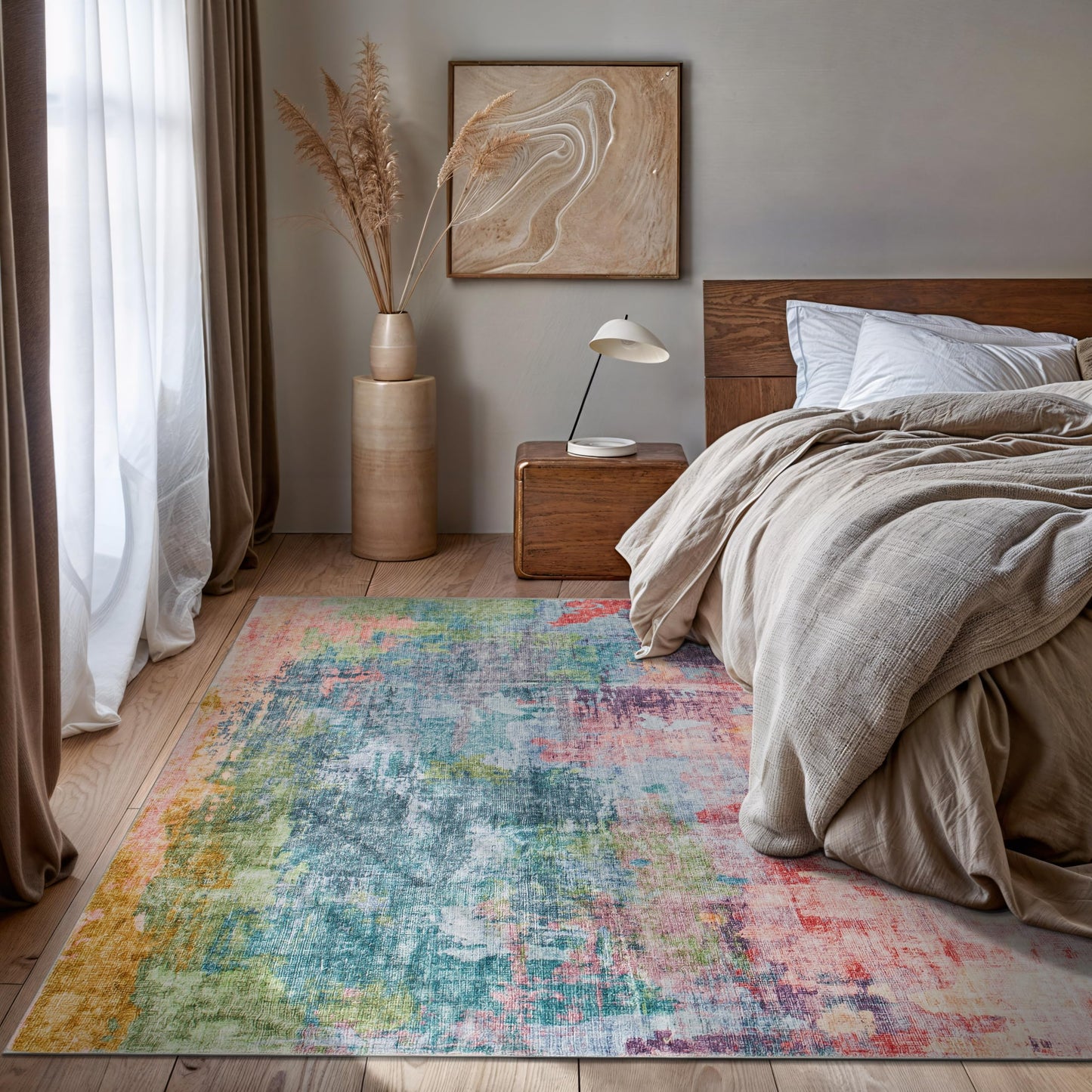 Rugshop Multi Abstract Distressed Area Rug, Machine Washable Non-Slip Modern Artistic Carpet for Living Room, Bedroom and Home Office, 5' x 7'