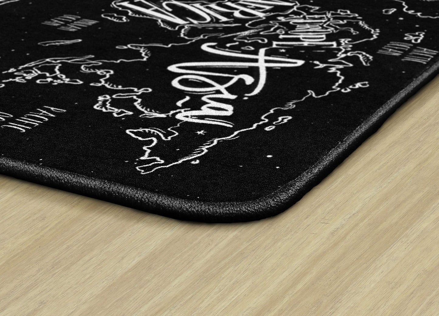 Flagship Carpets Modern World Map Area Rug for Classroom, Office, Home and School Playroom Mat, Kids Bedroom Carpet, 4' x 6', Black