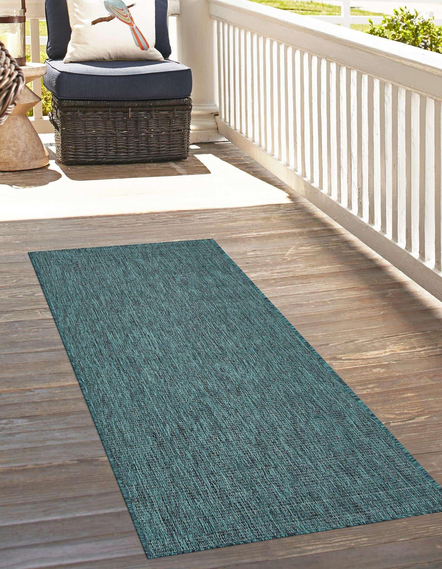 Unique Loom Outdoor Solid Collection Area Rug (2' 7" x 12' Runner Teal/Navy Blue)