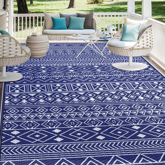 StepLively Outdoor Rug 5x8 ft, Reversible Waterproof Outdoor Plastic Straw Rug, Patio Rug Waterproof, Outdoor Large Area Rug for RV, Camping, Garden, Porch, All-Weather & Easy to Clean(Blue)