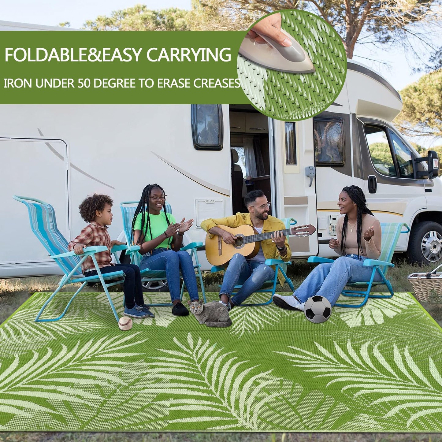 Cekene Outdoor Rugs 6’x9’ Waterproof Outdoor Patio Rug Green Reversible Mats Lightweight Plastic Straw Rug with Carry Bag Portable RV Camping Mat Modern Outdoor Area Rug for Patio Deck Picnic
