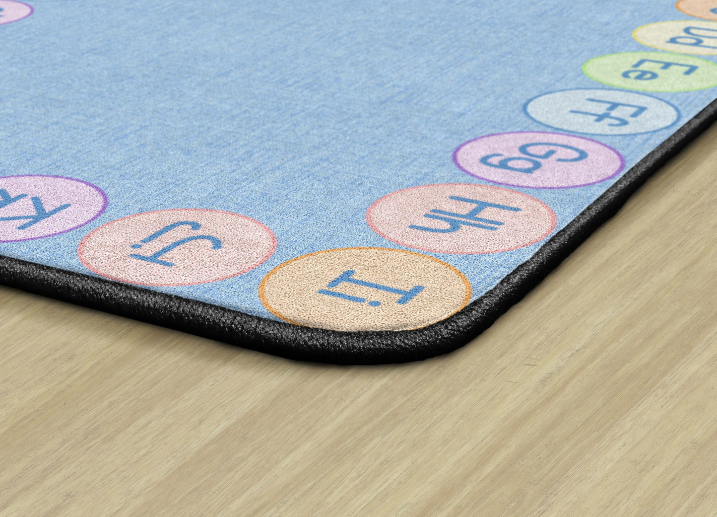 Flagship Carpets Smiley ABCs Pastel Classroom Educational Area Rug for Kids and Teachers, Durable Quality for Schools, Preschool, Daycare, Learning Centers, and Home, 4' x 6', Soft Blue
