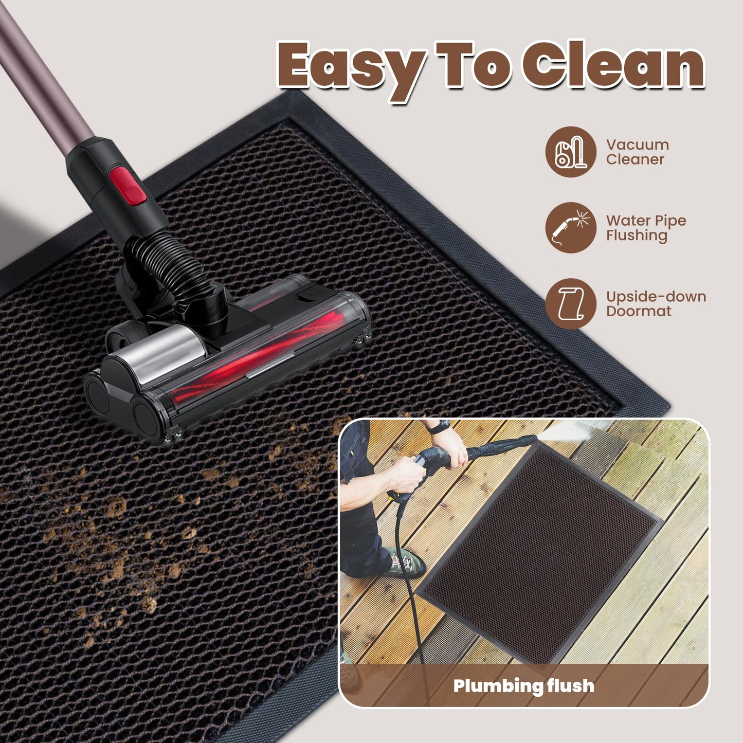 Fylyz Outdoor Indoor Door Mats for Entryway, Heavy Duty and Durable All-Weather Entry Mat, Low Profile, Non-Slip and Easy Clean Outdoor Doormat for Entrance, Patio and Garage (Brown 30"x17")