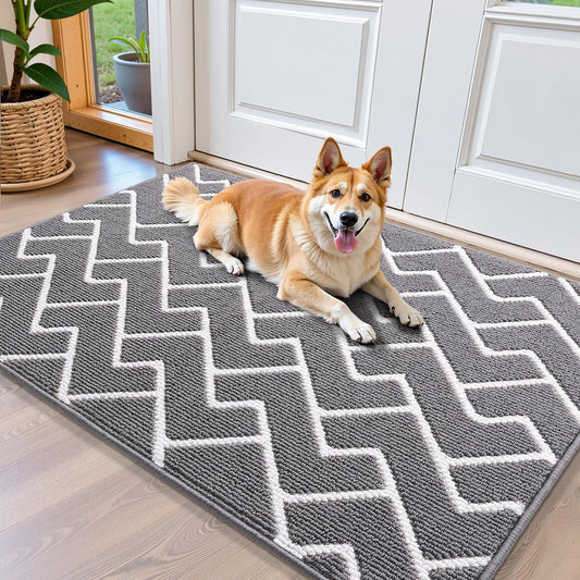 OLANLY Front Door Mat, Non-Slip Rubber Backing, Dirt Resistant and Absorbent, Washable, Easy to Clean Low-Profile Indoor Doormat for Back Door, Entryway, Inside Entrance, 40x32, Grey