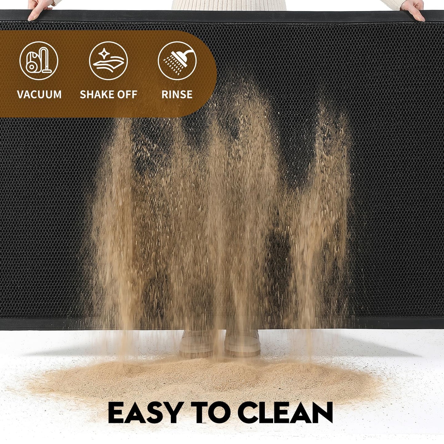WELDUN Front Door Mat, Heavy Duty Non-Slip Rubber Dirt Trapper, Quick-Dry Low-Profile Washable Easy Clean, Welcome Mat for Indoor Outdoor Entryway Porch Patio Garage Mudroom 30"x17", Black