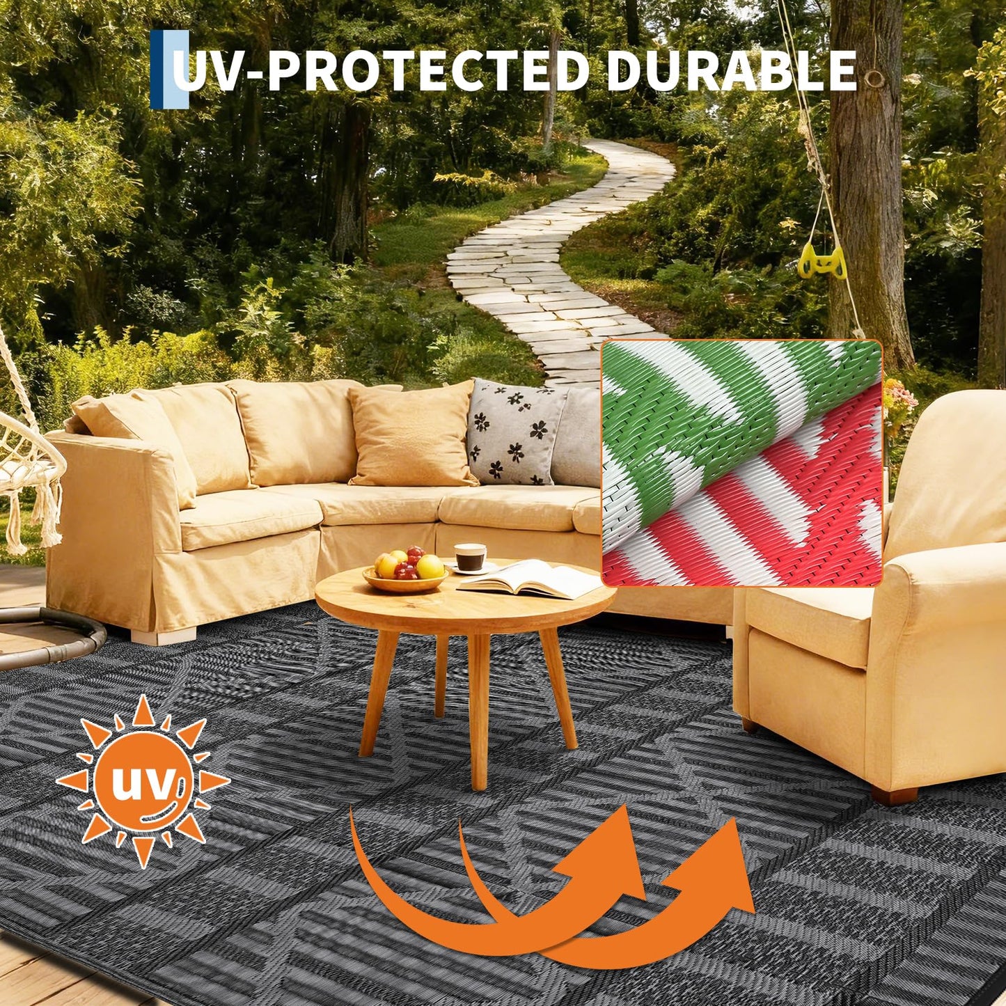 Garvee 9x18 Large Outdoor Rug for Backyard & Patio, Waterproof Plastic Mat for RV Camping, Porch, Deck, Balcony, Reversible Lightweight Carpet, UV Resistant, Easy Clean for Travel & Events