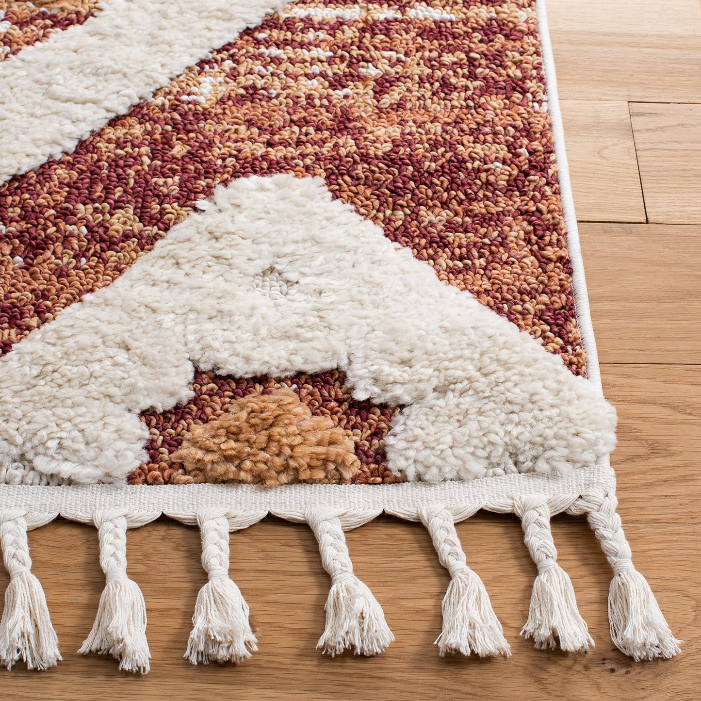 SAFAVIEH Moroccan Tassel Shag Collection Area Rug - 5'3" x 7'6", Rust & Ivory, Boho Design, Non-Shedding & Easy Care, 2-inch Thick Ideal for High Traffic Areas in Living Room, Bedroom (MTS664P)