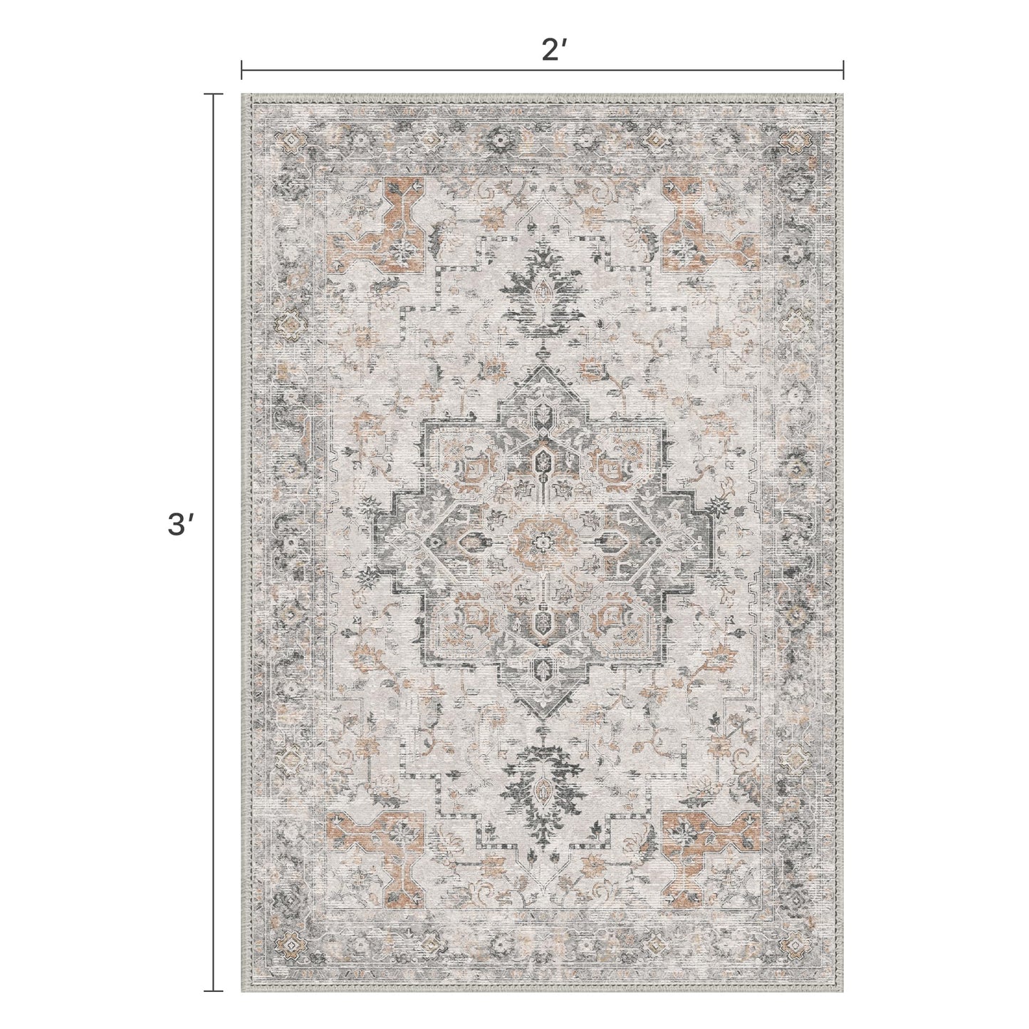 BESBLEE Area Rug 2x3 Doormat, Machine Washable Low Pile Rugs, Small Retro Entryway Mat for Entrance, Hallway, Kitchen and Corridor, Light Taupe Brown