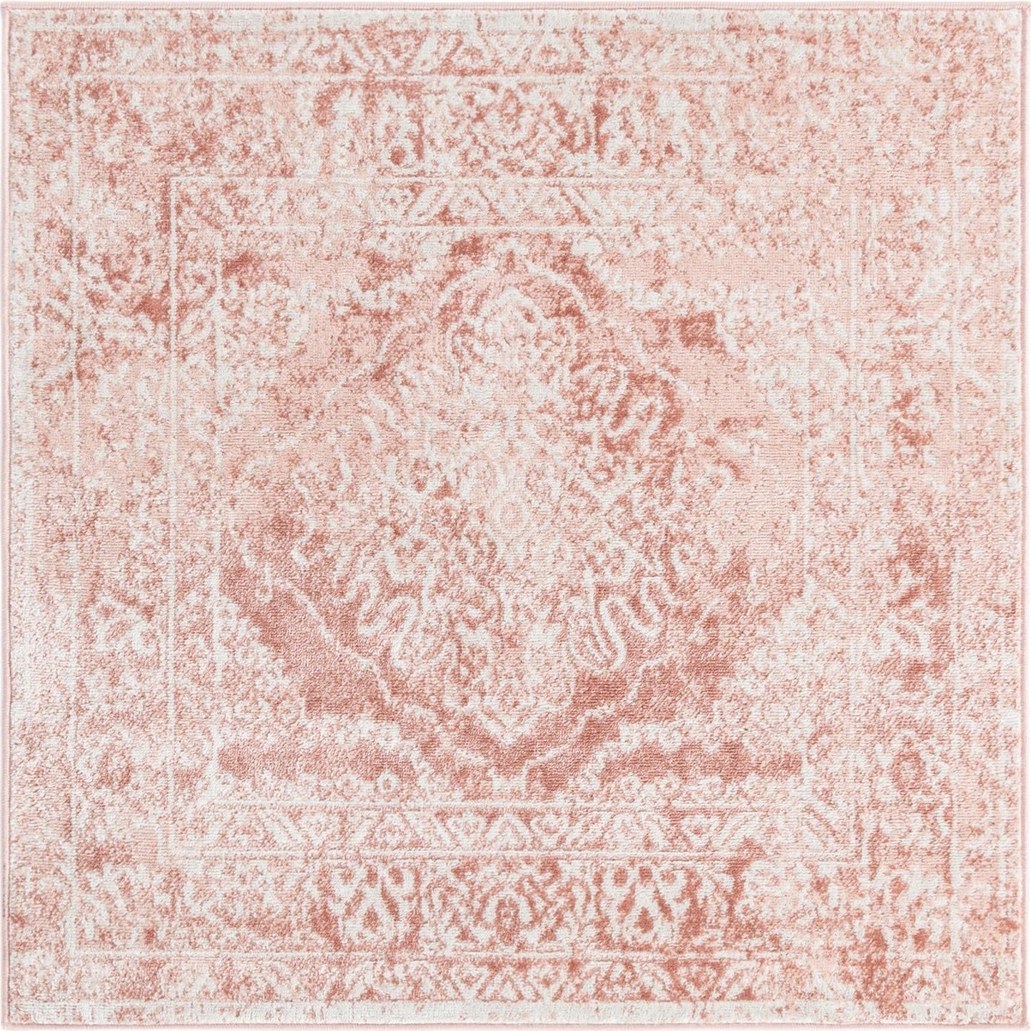 Unique Loom Oxford Collection Area Rug - Bodleian (4' 1" Square, Pink/ Ivory)
