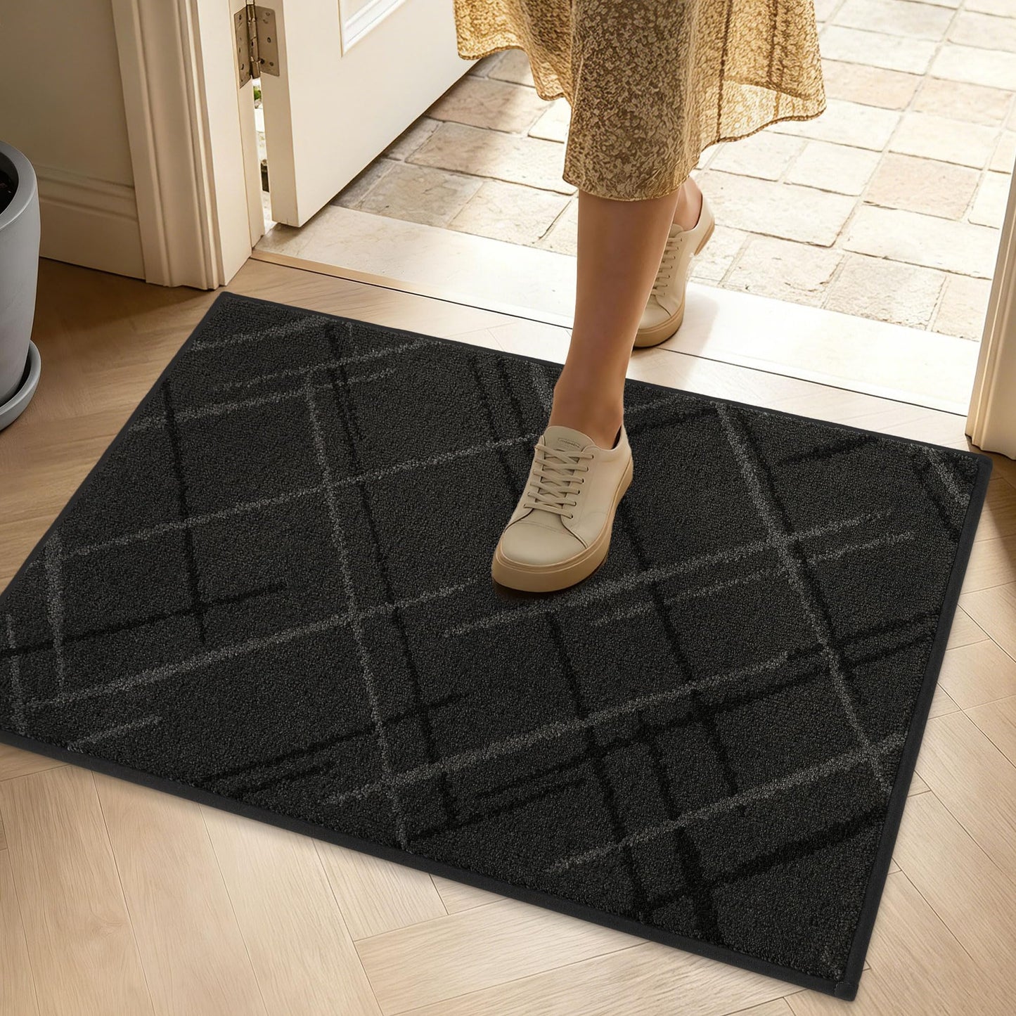 BEQHAUSE Door Mat 20" x 32", Non Slip Entryway Rugs Washable, Dirt Trapper Front Door Mat,Low Profile Absorbent Floor Mats for Front Back Door and Entryway, Dark Grey