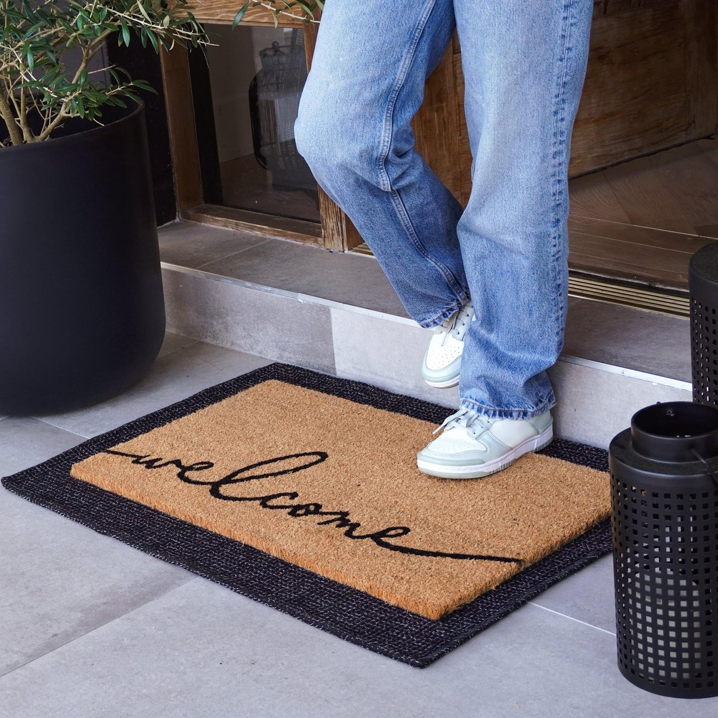 Natural Coir Doormat - Script Welcome Mat, Non-Slip - Tufted Design - 17x30