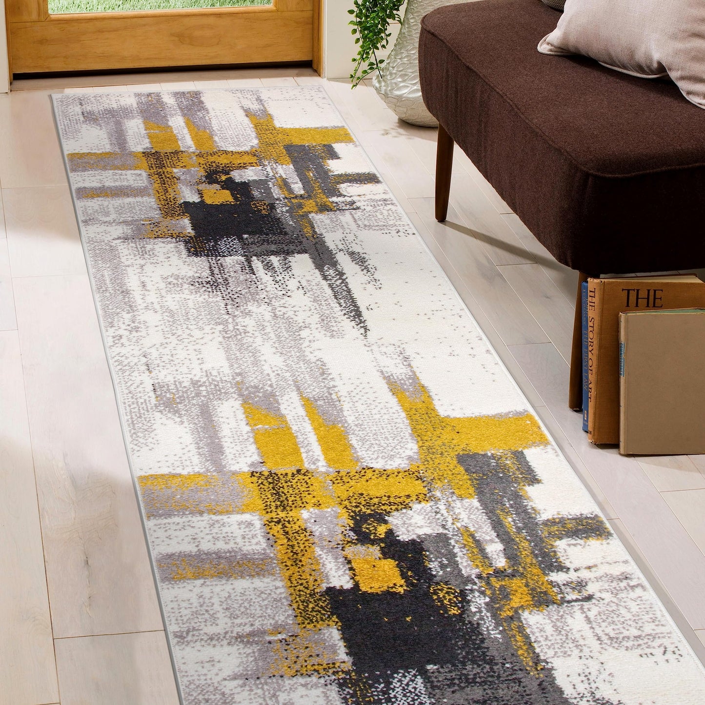Rugshop Gold Modern Abstract Runner Rug — Non-Shedding for Hallway, Corridor and Entryway 2' x 7'