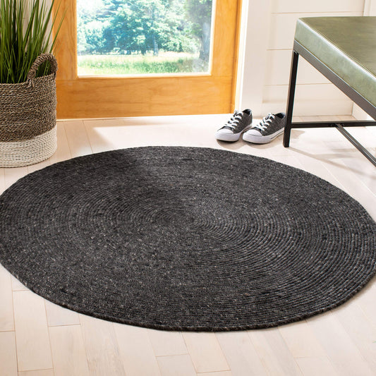 SAFAVIEH Braided Collection 4' Round Black BRD901Z Handmade Country Cottage Reversible Wool Entryway Foyer Living Room Bedroom Kitchen Area Rug