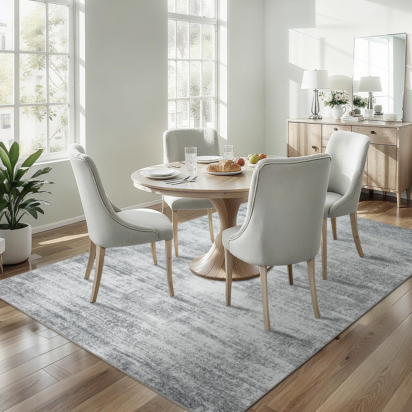 BILEEHOME Gray Extra Large Rugs for Living Room Minimalist Aesthetic Abstract 9x12 Area Rug for Office Playroom Light Grey Low Pile Floor Covering Carpet with Non Slip Washable