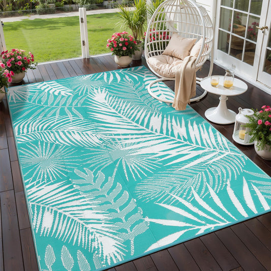 HiiARug Outdoor Rug 5x7 ft, Reversible Waterproof Plastic Straw Patio Rugs, RV Mat for Outside Quick Dry Carpet for Deck Porch Poolside Beach Camper Backyard