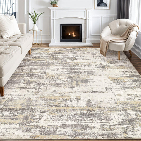Area Rugs for Living Room: 5x7 Abstract Washable Rug Modern Neutral Large Soft Stain Resistant Non-Slip Backing Machine Table for Bedroom Dining Room Indoor Home Office Carpet - Gold Brown