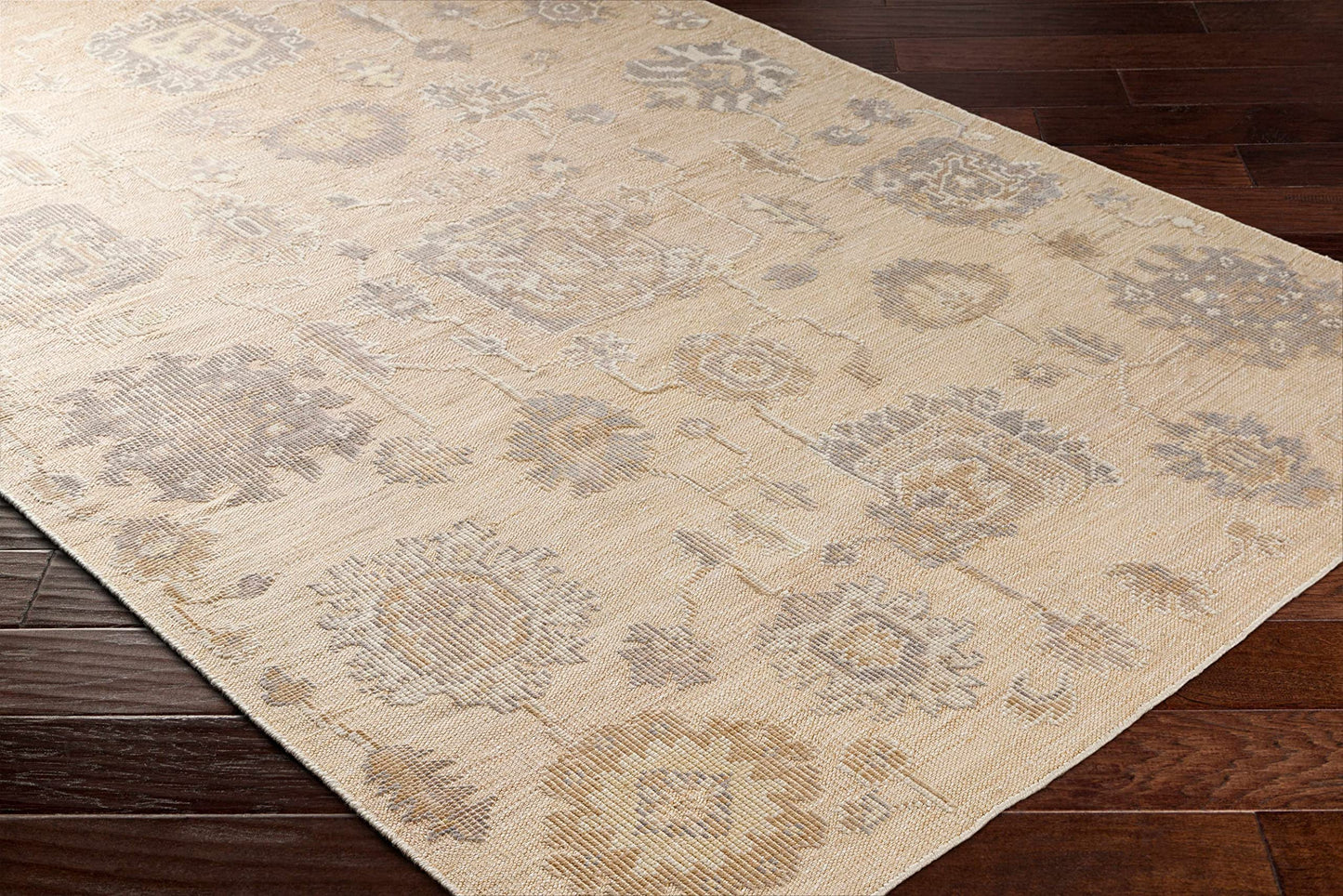 Hauteloom Bulusan Recycled Material Area Rug - Floral Medallion Geometric Distressed Abstract - Traditional Oushak Transitional Oriental Farmhouse - Light Gray, Dark Red, Beige, Cream, Gray - 2' x 3'