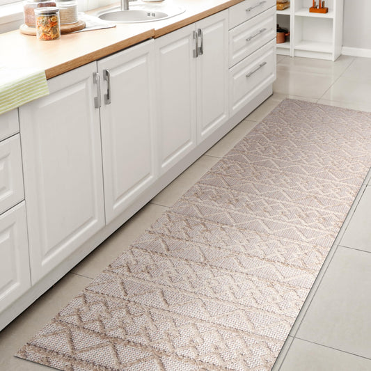 JONATHAN Y Knotted Trellis Geometric Indoor Outdoor Runner Rug 2X8 Beige, Aylan High-Low Pile for Backyard, Patio, Porch, Easy-Cleaning, High Traffic, Pet-Friendly, Non-Shedding (SBH104B-28)