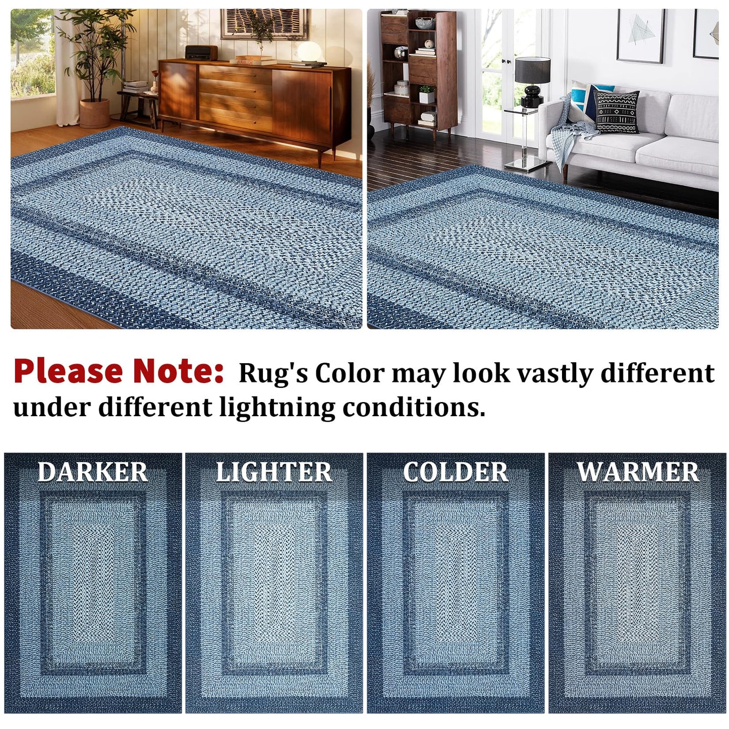 COZYLOOM 5x7 ft Area Rugs for Living Room Space, High Density Plush Carpet, Machine Washable and Non-Slip Polyester Rug, Easy Care Gabbin Weave Design(Grey Blue)