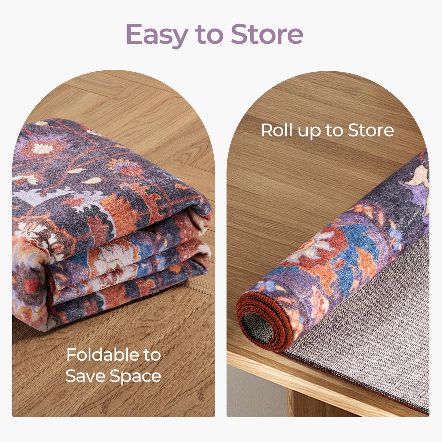 Kokia Living Room Area Rug 5x7 Soft Washable Non Slip Low Pile Purple Oriental Medallion Stain Resistant Rugs for Bedroom, Dining Room, Kitchen, Indoor Leisure Rooms, Nova Violet Plum Pumpkin