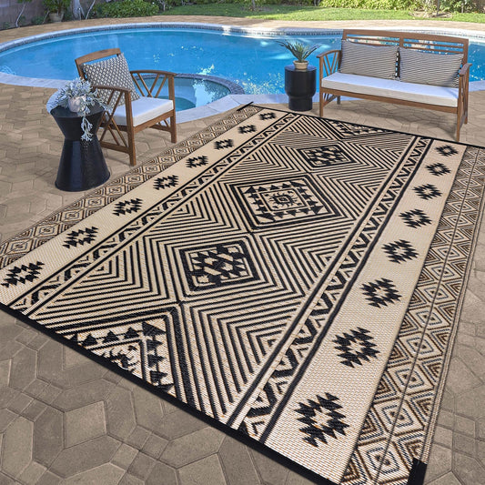 HiiARug Outdoor Rug for Patios Clearance 8'x10' Plastic Straw Rug Waterproof Reversible RV Mat Outdoor Area Rugs for RV, Backyard, Deck, Camping