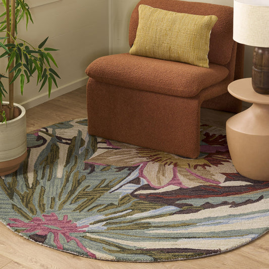 SAFAVIEH Jardin Collection Area Rug - 5' Round, Ivory & Multi, Handmade Wool, Floral Design, Ideal for Living Room, Bedroom, Dining Space (JAR325A)