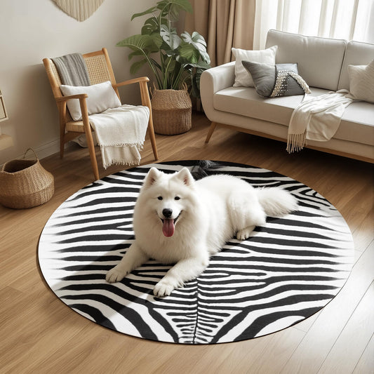 Kelilaicow Classic Zebra Print Faux Cowhide Round Rug, 5x5 ft Ultra-Thin Washable Non-Slip Circle Mat for Living Room, Bedroom, Easy-Clean & Pet-Friendly