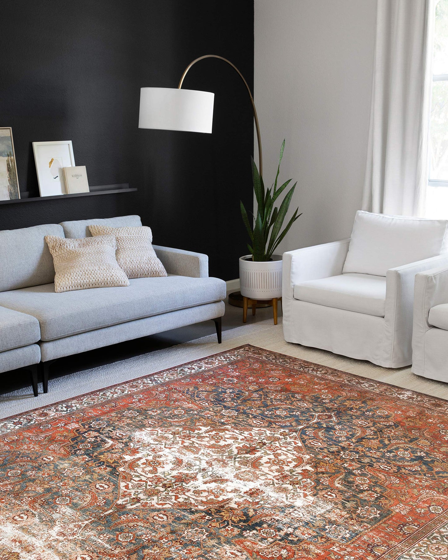 Loloi Layla Collection LAY-05 Ocean/Multi 5'-0" x 7'-6" .13" Thick Area Rug, Soft, Durable, Vintage Inspired, Distressed, Low Pile, Non-Shedding, Easy Clean, Printed, Living Room Rug
