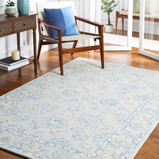 SAFAVIEH Micro-Loop Collection 6' x 9' BlueBeige MLP535M Handmade Premium Wool Living Room Dining Bedroom Area Rug