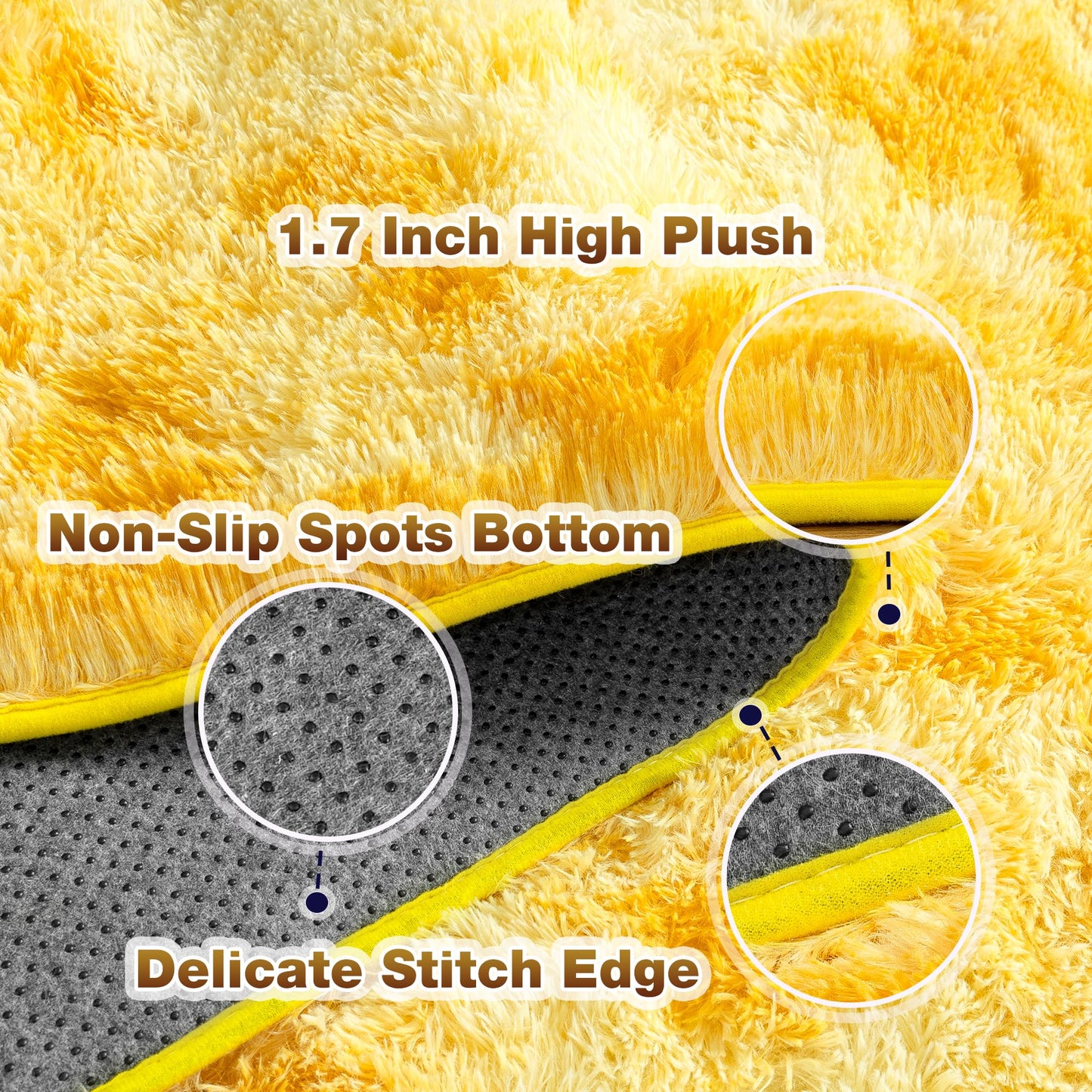 Large 8x10 Area Rugs for Living Room, Tie-Dyed Yellow Soft Shag Rug for Bedroom, Non-Slip Ultra Fluffy Rug, Modern Plush Carpet for Girls Boys Kids Room Dorm, Fuzzy Rug for Home Decor Aesthetic