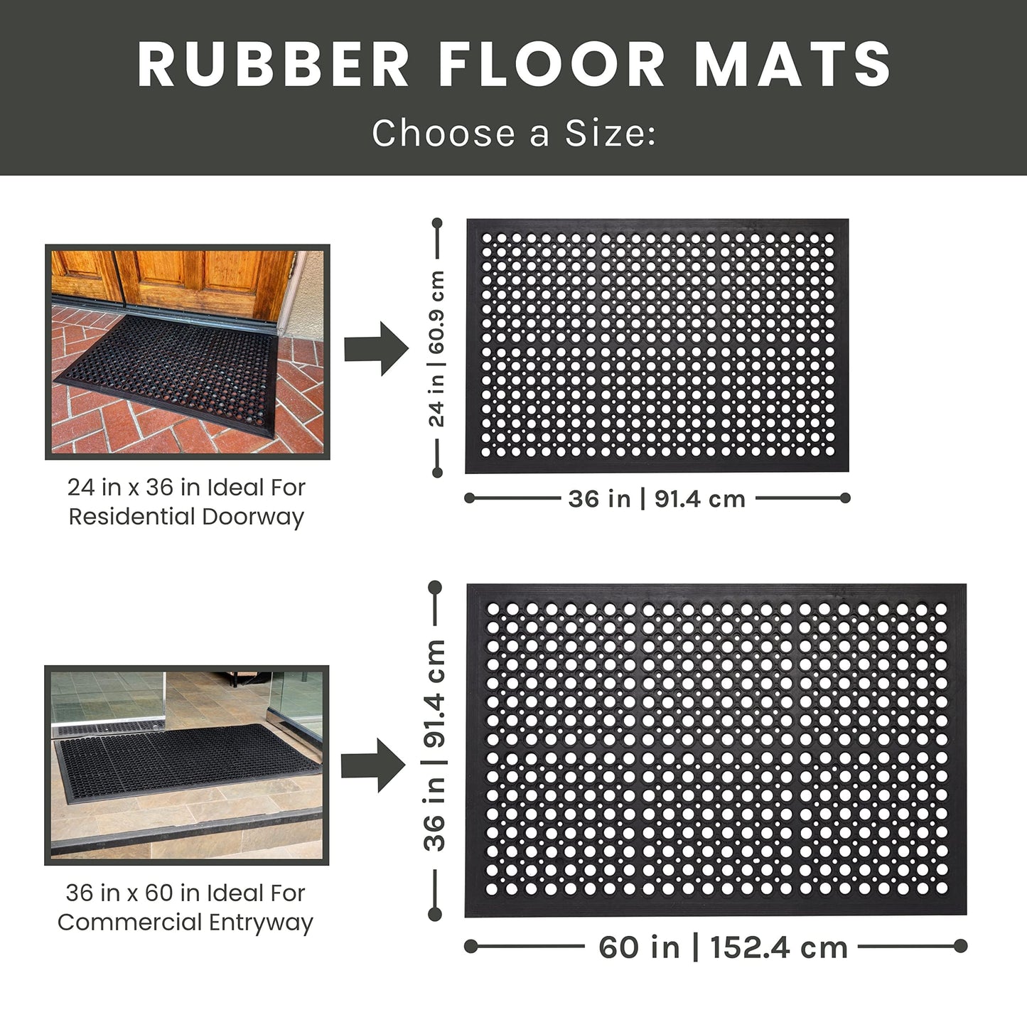 Envelor Anti Fatigue Mats for Kitchen Floor, Rubber Bar Mat, Non Slip Commercial Floor Mat with Drainage Holes, Indoor Outdoor Rubber Mat for Restaurant, Garage, Entryway, Entry Mat 24 x 36 in