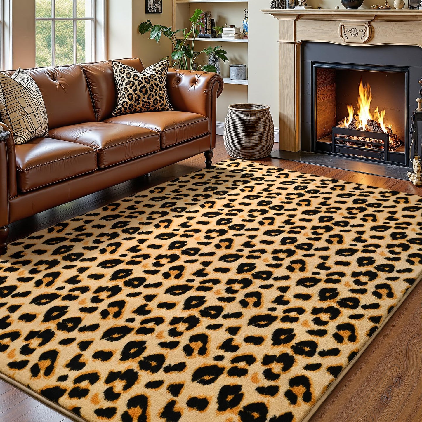 Amearea Soft Leopard Rugs for Bedroom Living Room, 4x6 Modern Cheetah Print Thickened Memory Foam Rug, Fluffy Indoor Washable Animal Rug Carpet for Kids Boys Girls Dorm Nursery Room Home Decor, Khaki