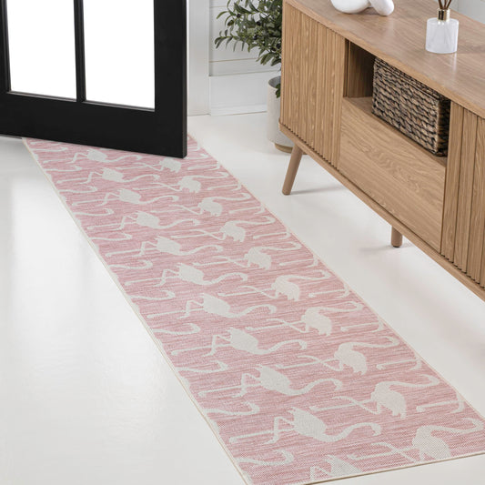 JONATHAN Y Flamingos Two-Tone Indoor Outdoor Runner Rug 2X8 Pink/Cream, Liana Casual Coastal for Backyard, Patio, Porch, Easy-Cleaning, High Traffic, Pet-Friendly, Non-Shedding (TSN401C-28)