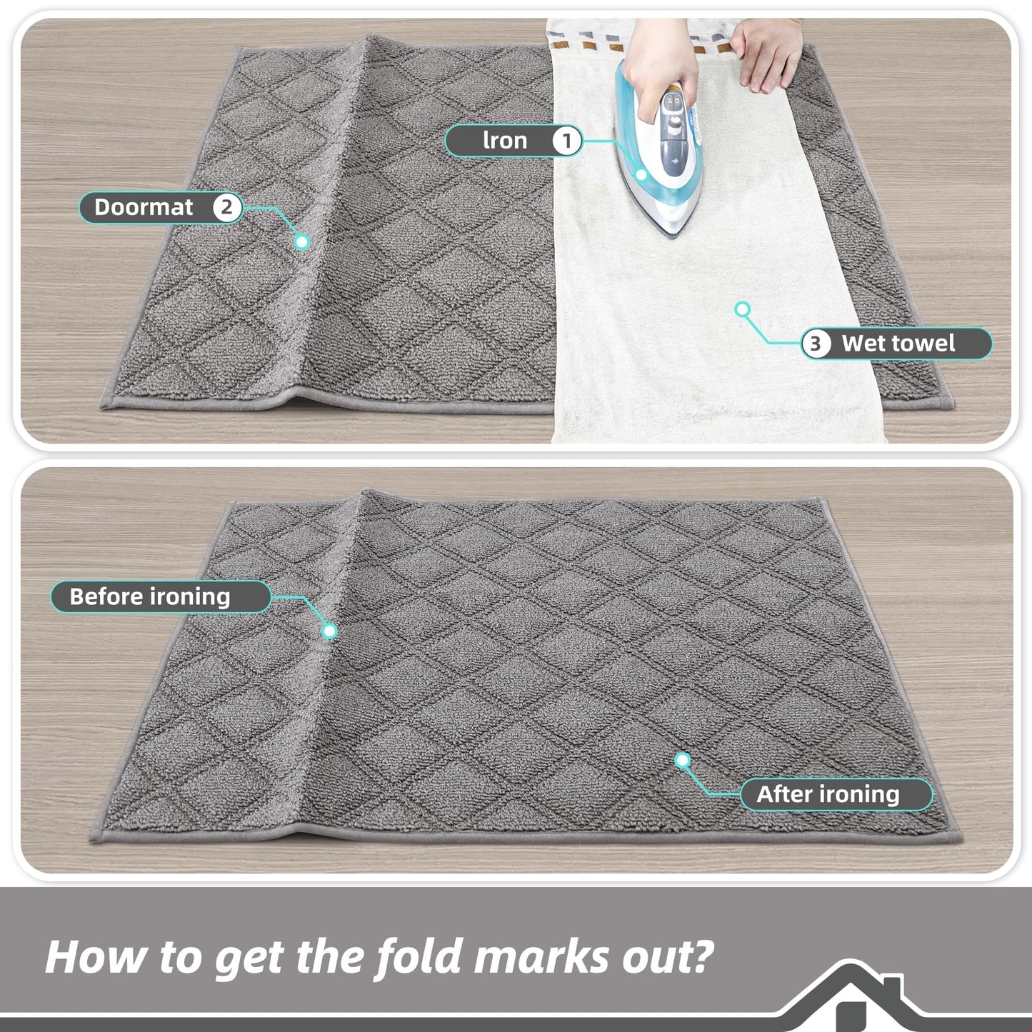 BEQHAUSE Dirt Trapper Door Mat 20" x 32", Non-Slip Washable Doormats Welcome Mat, Trap Dirt and Absorbent Entrance Mat, Low Profile Floor Mats for Front Back Door, Entryway, Grey