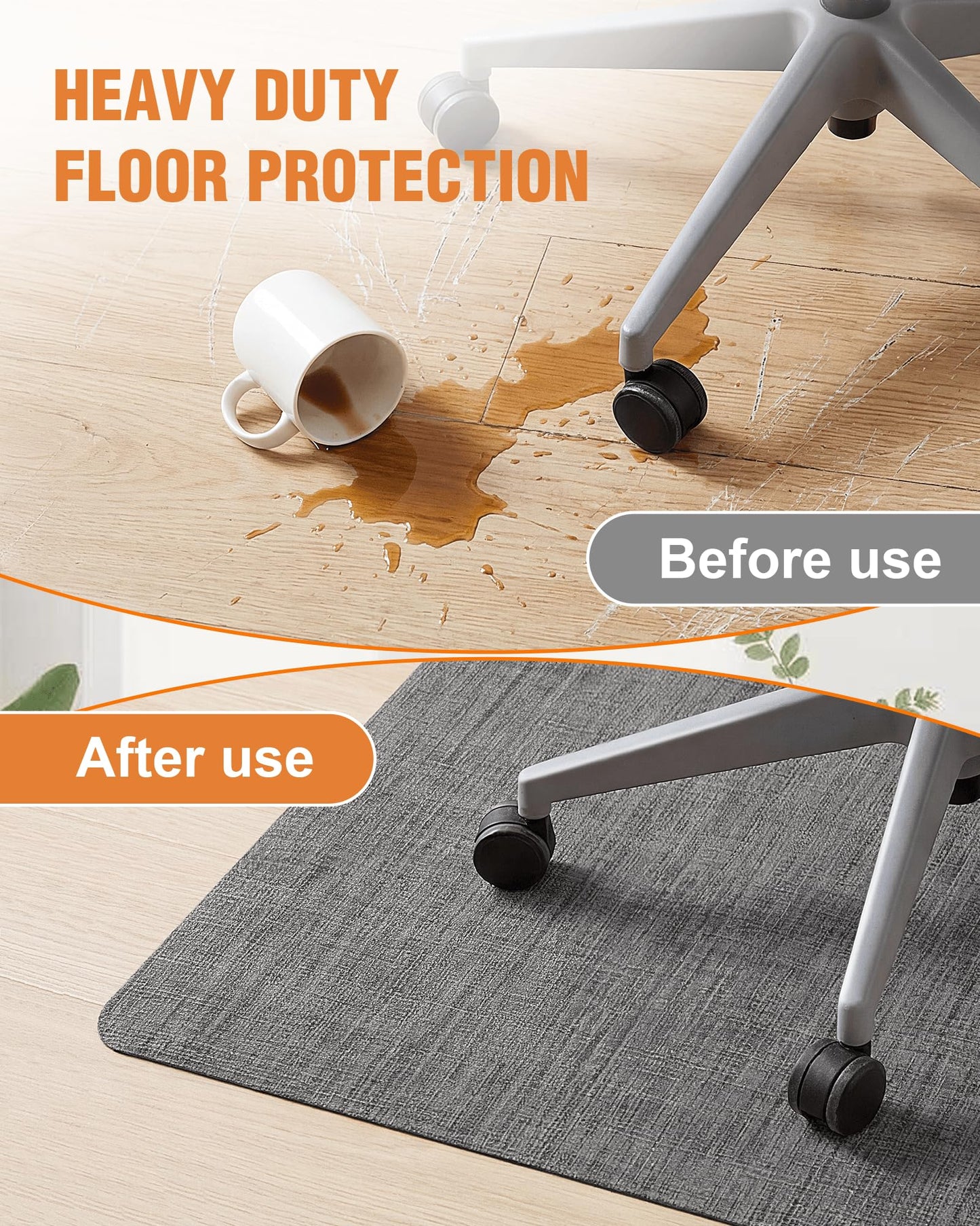 Carvapet Office Chair Mat for Hardwood Floor, 36x48 Inch Heavy Duty Floor Protector, Non Slip Desk Chair Mat for Rolling Computer Gaming Chairs, Easy to Clean Dark Grey