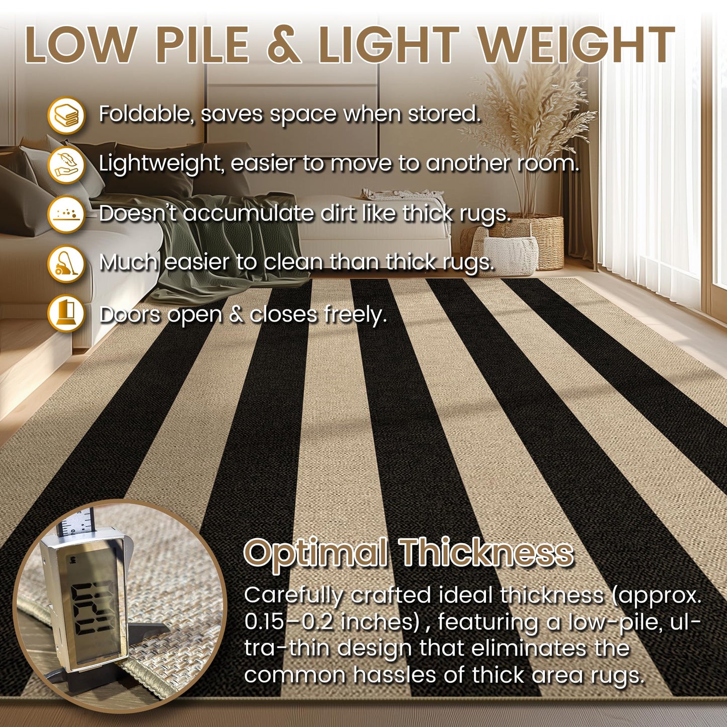 JROSING Washable Striped Easy Jute Rug 5x7, Modern Geometric Abstract Outdoor Indoor Patio Farmhouse Large Rugs, Woven Non Slip Thin Carpet Mat for Living Dining Room Bedroom Classroom Kids Nursery