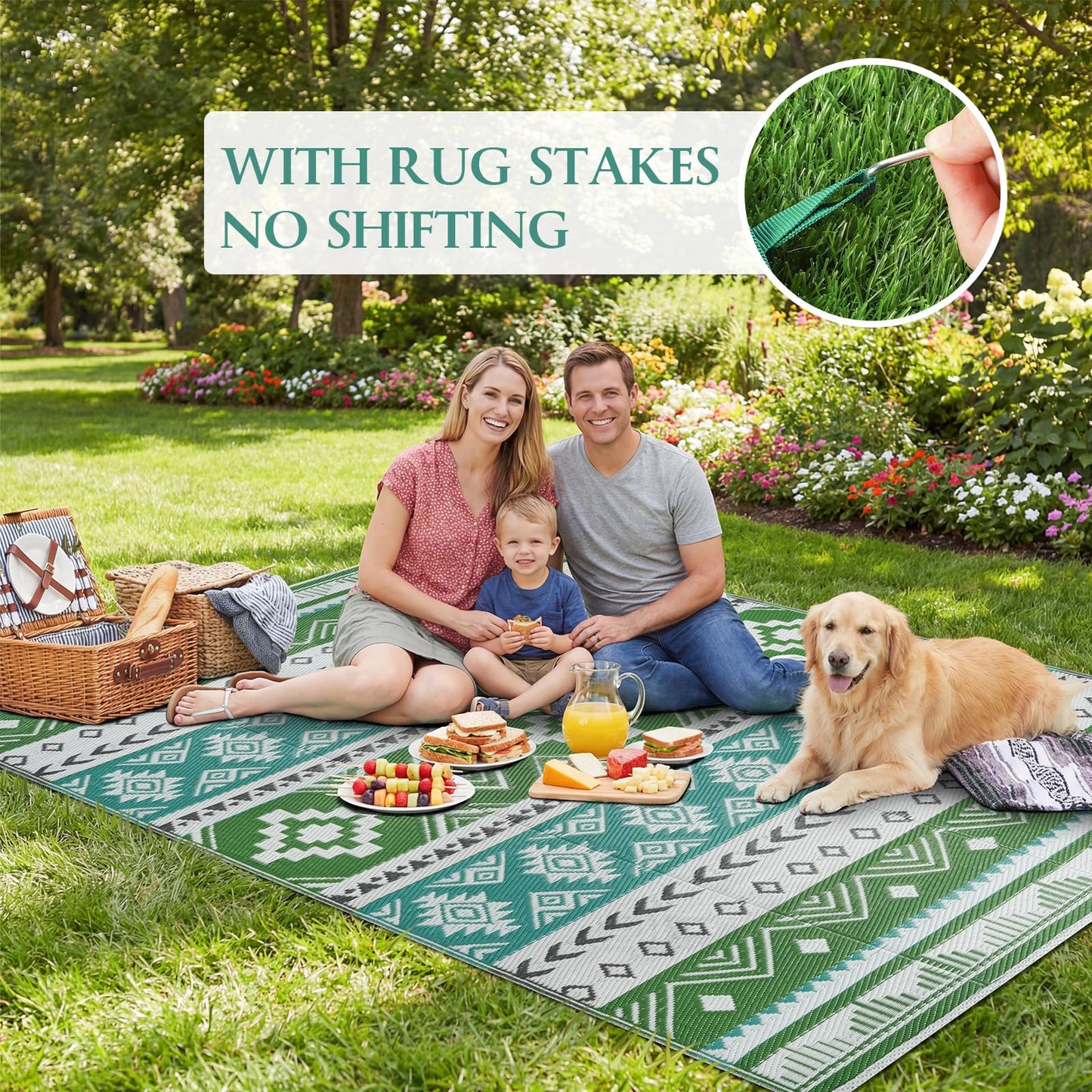 Outdoor Area Rug 6x9 Waterproof Patio Rug Reverisble Plastic Straw Outdoor Mat, Portable RV Mat Carpet for Deck, Camper, Porch, Balcony, Backyard, Picnic, Blue