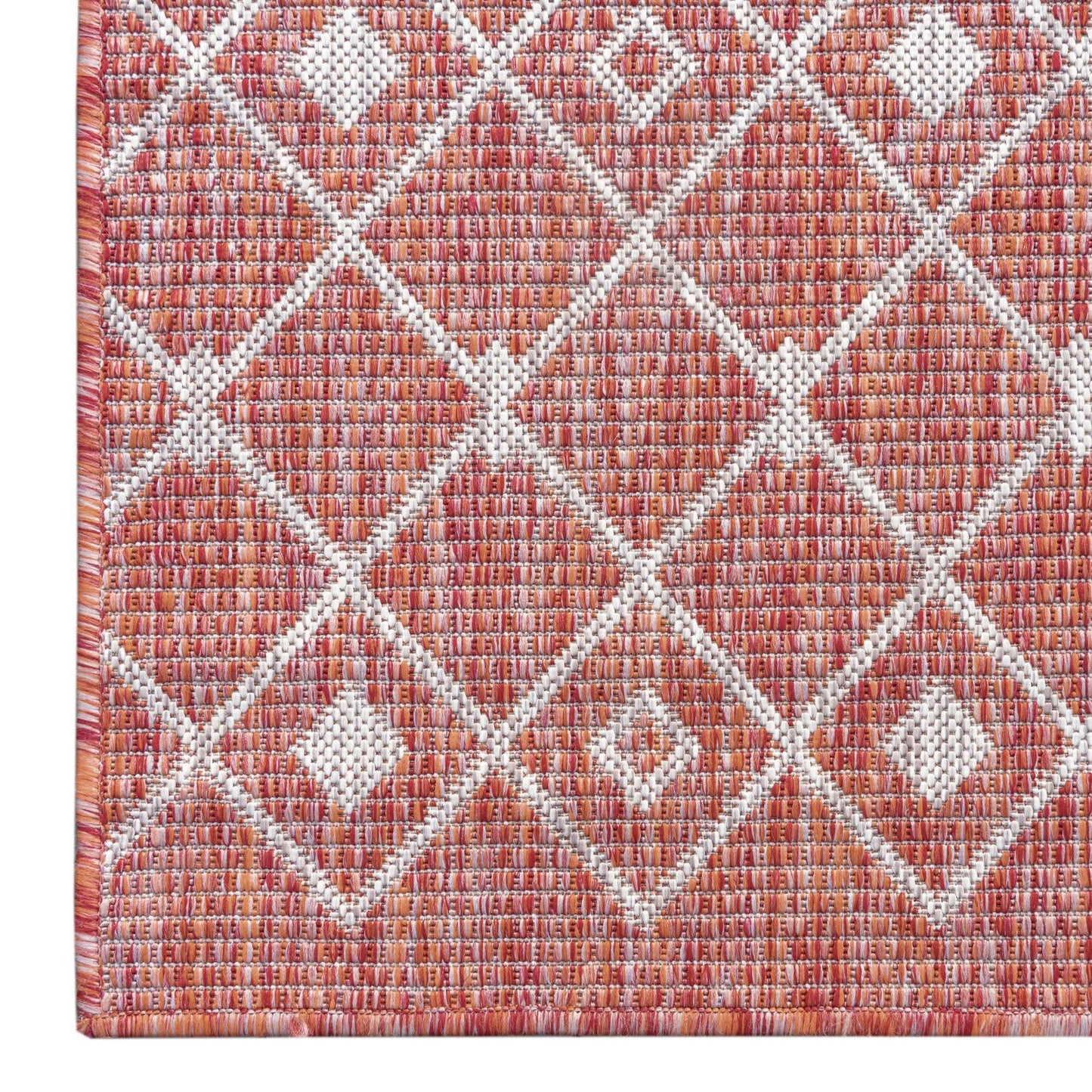 Unique Loom Outdoor Trellis Collection Area Rug - Tribal Trellis (7' 10" Square, Rust Red/ Ivory)