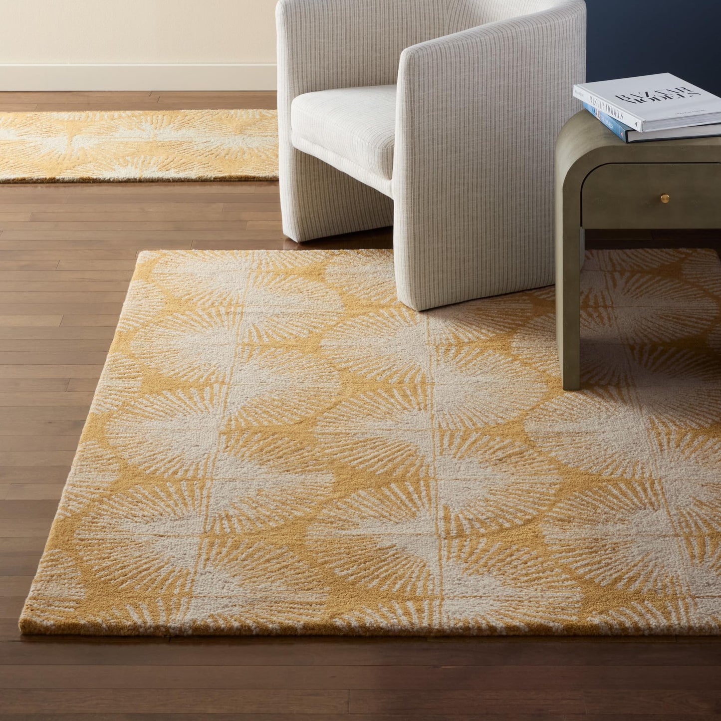 Nicole Miller New York Kendall Fluted Geo Handcrafted Area Rug, 100% Wool Rug, Gold, 8'x10'