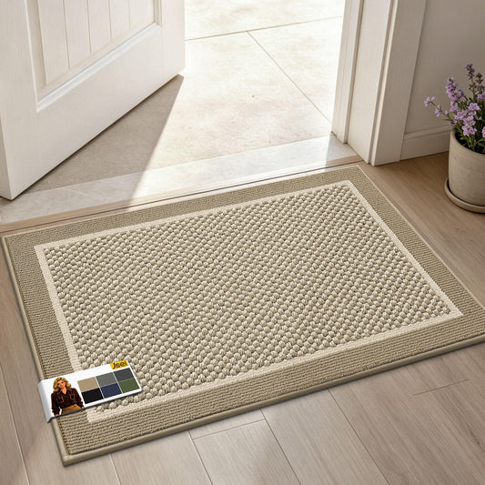 JSEI Dirt Trapper Door Mat 20"x32", Non-Slip Washable Doormats Entryway Rugs, Trap Dirt Absorbent Welcome Mat, Low Profile Floor Mats for Front Back Door and Entrance, Beige