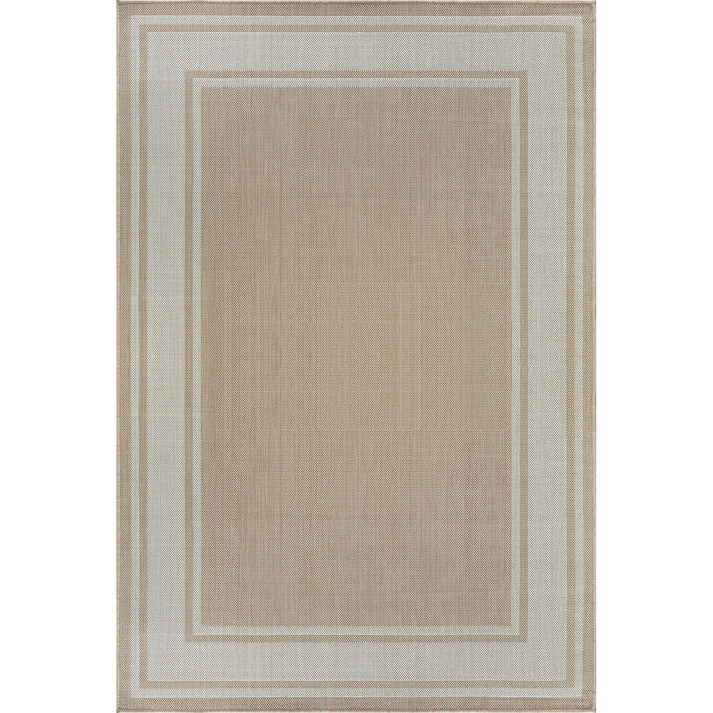 Beverly Rug Large Outdoor Rug 9x12 Modern Bordered Area Rugs for Indoor and Outdoor Patio Deck Porch Garden Waterproof Weather Sun Resistant Washable Outside Carpet (9 x 12 Beige)