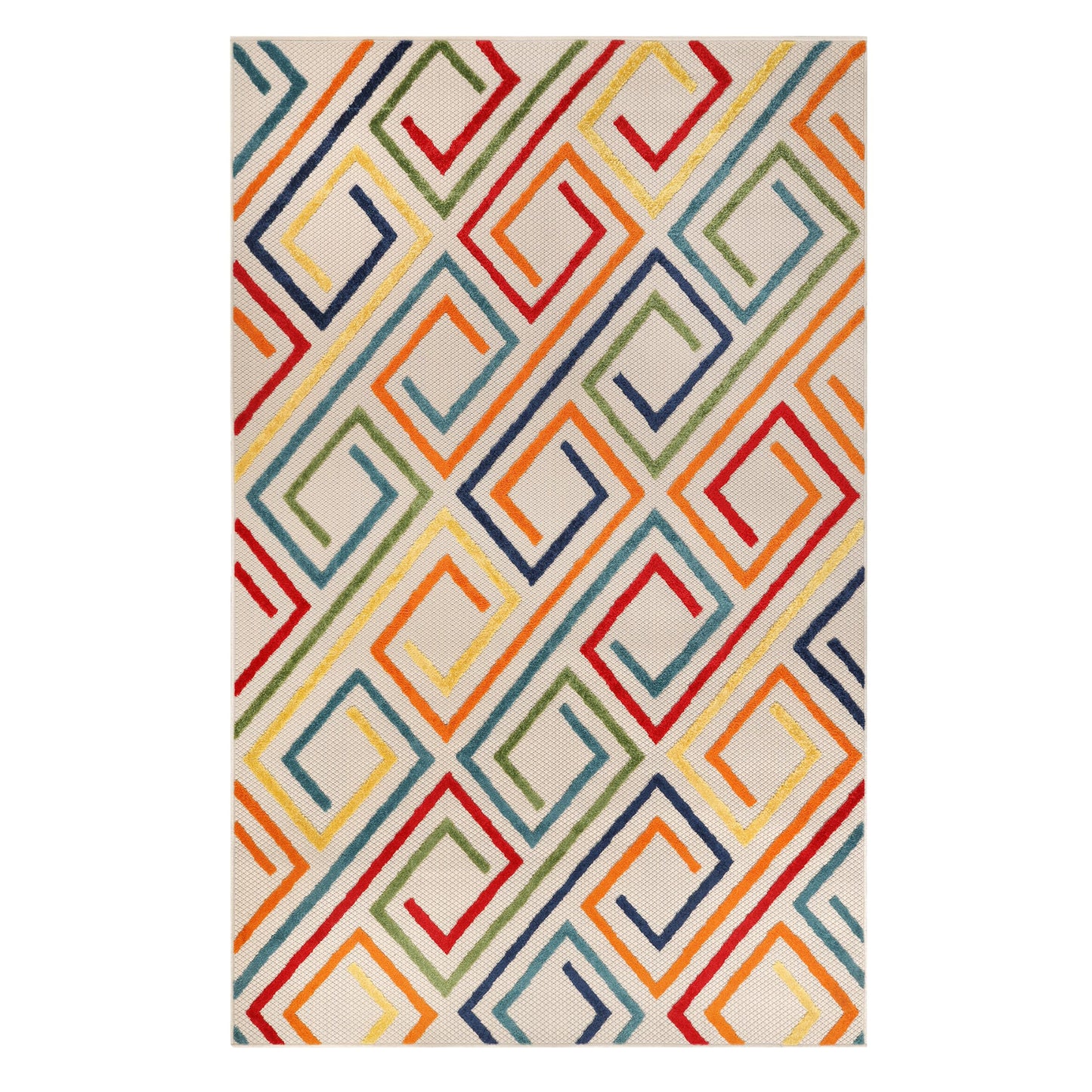 Superior Indoor Outdoor Area Rug, Perfect for Patio, Bedroom, Kitchen, Laundry Room, Entryway, Office, Playroom, Carpet Cover, Modern Geometric Farmhouse, Ares Collection, 5' 2" x 7' 2", Cream