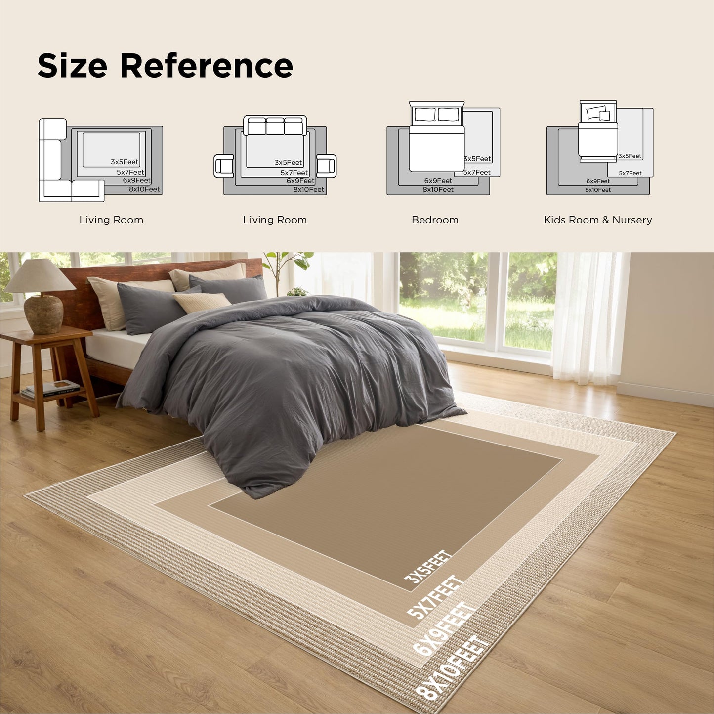 Bedsure 8x10 Faux Wool Area Rugs for Living Room, Machine Washable Carpet, Non-Slip Backing, Pet Friendly Throw Rug for Bedroom Dining Room, Oatmeal