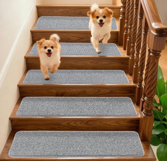 DONJOP 9.5x36 Inch Stair Treads for Wooden Steps Indoor(15-Pack) – Non Slip Adhesive Peel and Stick Carpet Stair Treads, Washable & Reusable Stair Runner Rugs for Kids Elders and Pets-Grey