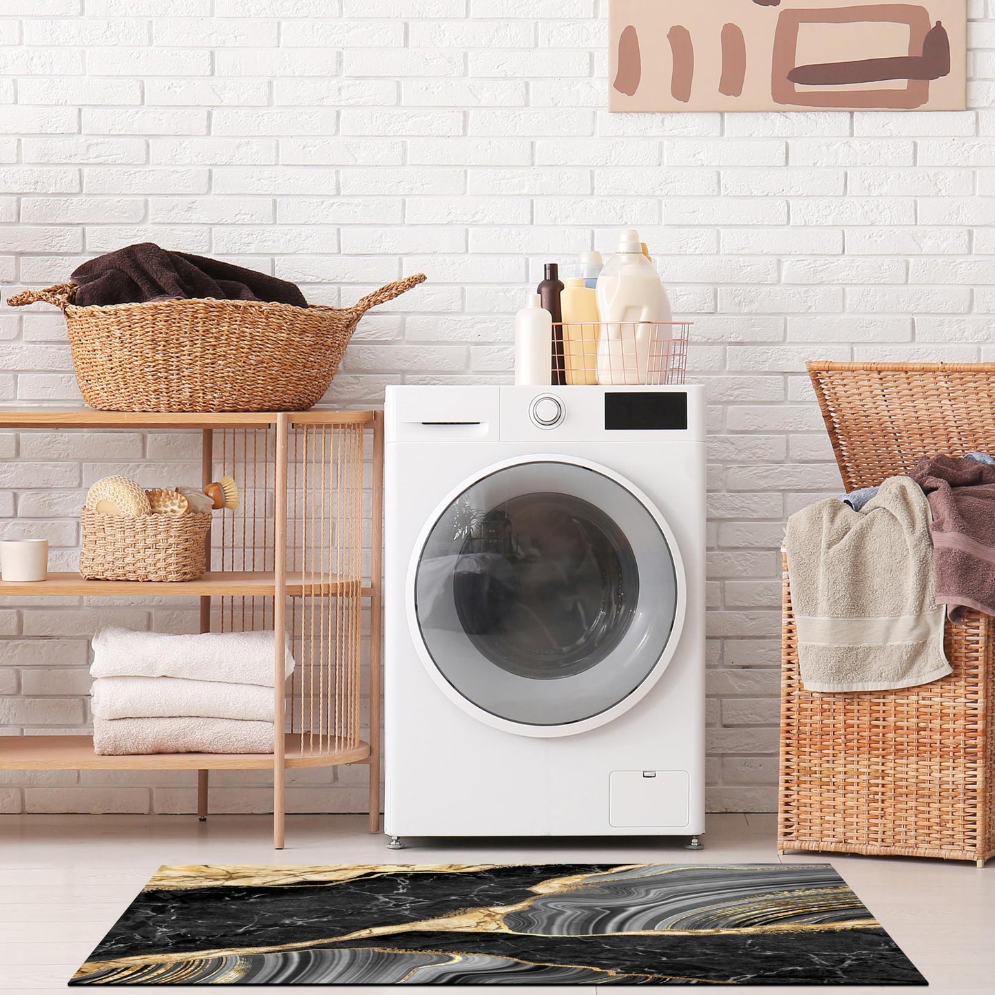 FNLNDO Black and Gold Bathroom Rugs Marble Long Runner Rug Bath Mats Gold Bathroom Decor Absorbent Non Slip Shower Mats with Rubber Backing for Home Laundry (17"x 47", Black & Gold Marble)